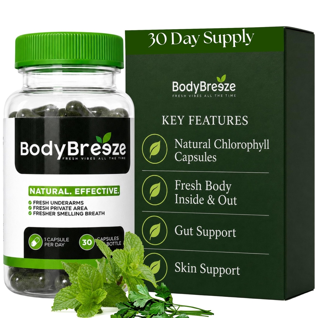 İç Deodorant Supplement | Natural Chlorophyll 30 Capsules for Body Odor Control, Gut Health, and Fresh Breath | Vegan, Detox Support & Skin Health | Odor Eliminator for Men & Women Women