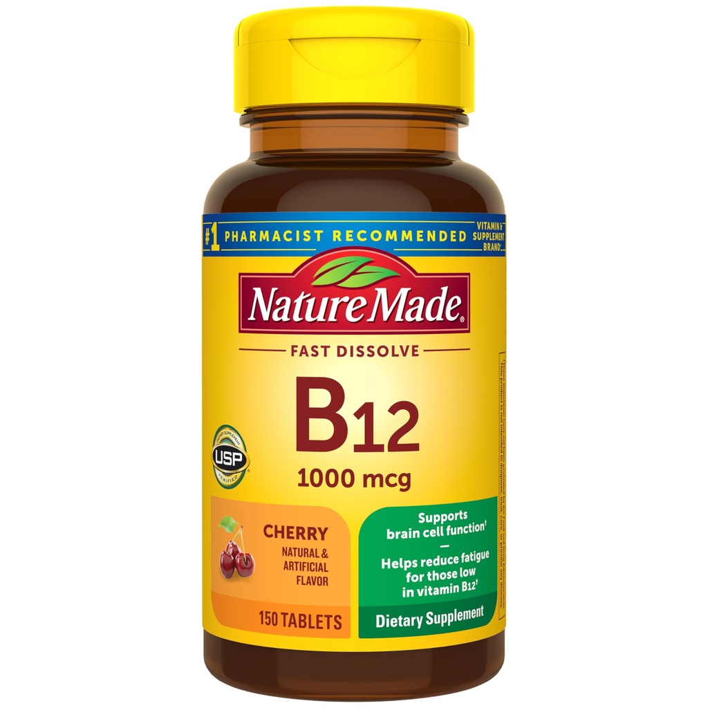 Doğa B12 1000 mcg, Enerji Metabolism Desteği için B12 Sublingual Tabletleri almak için kolay, 150 Sugar Free Fast Dissolve Tabletleri, 150 Day Supply Supply