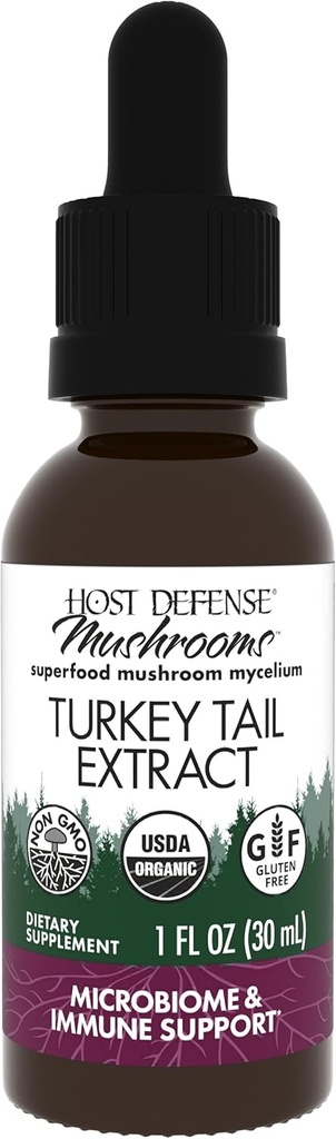 Host Defense Turkey Tail Extract - Digestive Health & Immune Response Support Supplement - Mushroom Supplement for Gastrointestinal & Gut Microbiome Support - 1 fl oz (30 hizmet)*