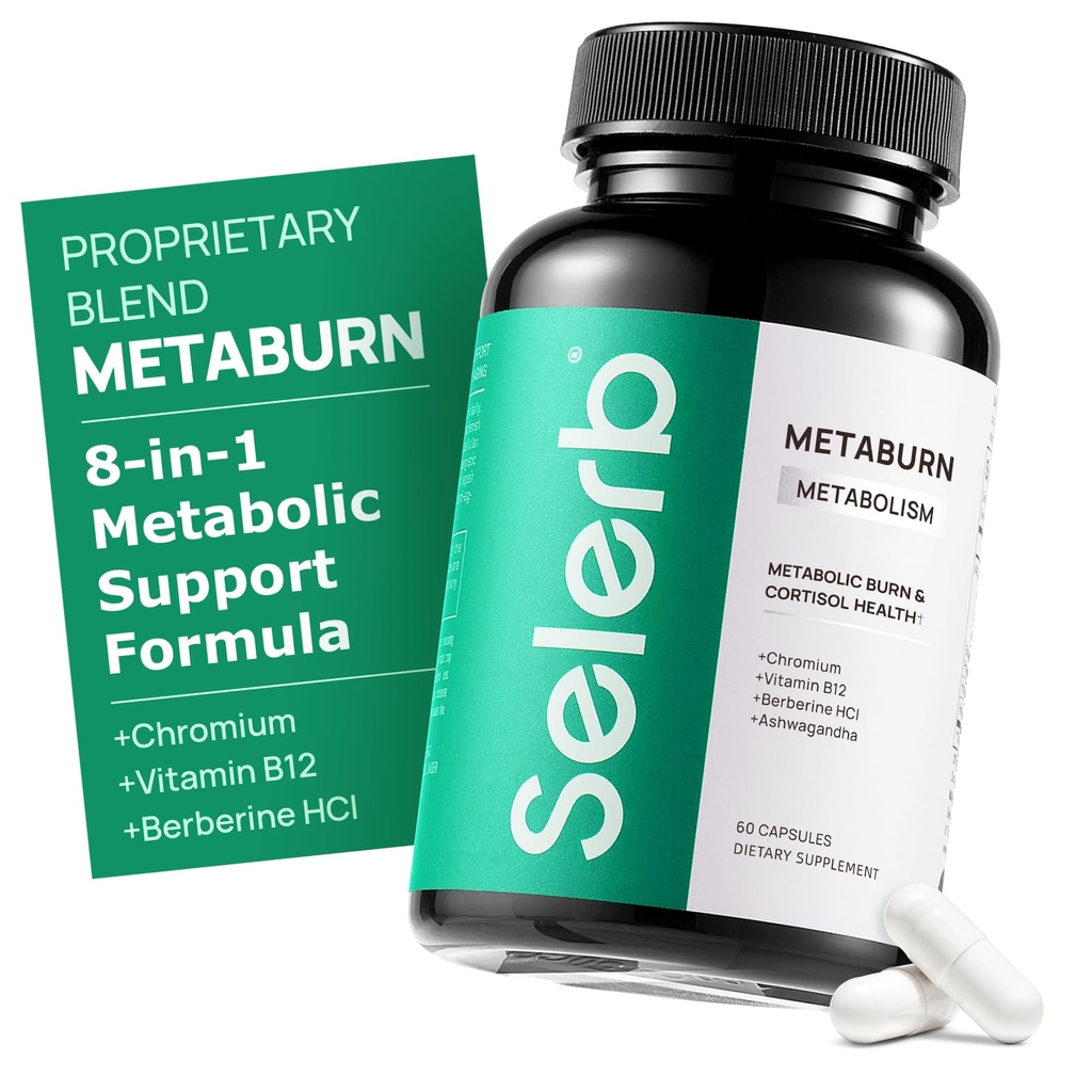 Selerb Metaburn Kilo Kayıp Pills for Women & Men - Appetite Suppressant & Fat Burner, Metabolism Support Kilo Kaybı Supplement with Berberine, Chromium, Green Tea & B12-60 Capsules