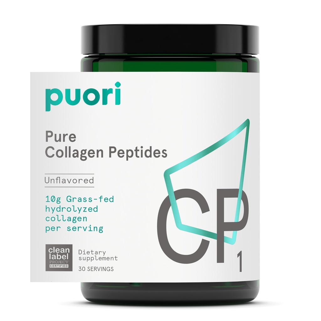 Puori Pure Collagenvor Toz, Unflavored - 10g of Grass-Fed Hydrolyzed Bovine Collagen Supports Skin Health, Hair & Nail Strength, Ortak Ağrı ve Hareketli Destek - 30 Hizmet