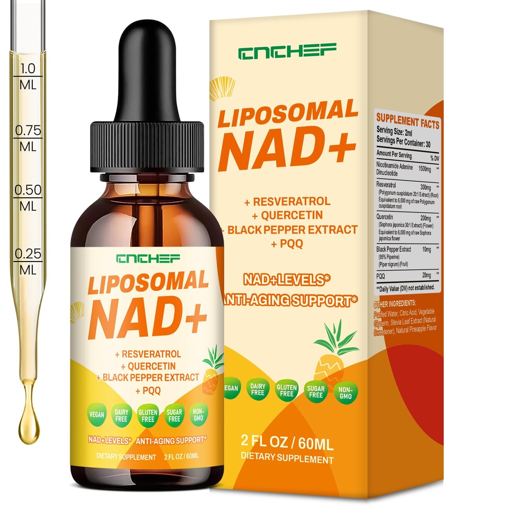 Liposomal NAD Supplement - 1500mg NAD+ Liquid Drop for Women & Men Nicotinamide Adenine Dinucleotide & Resveratrol Complex - Cellular Renewal, Anti-Aging Support - 30 Servings (2 fl oz)