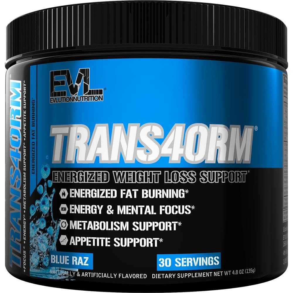 Evlution Thermogenic Fat Comb Support Toz Beslenme Trans4orm Hızlı Enerji Tozunu Desteklemek için Hızlı Metabolism Kilo Kaybı ve Zihin Odaklığı CLA Carnitine ve Alpha GPC - Blue Raz