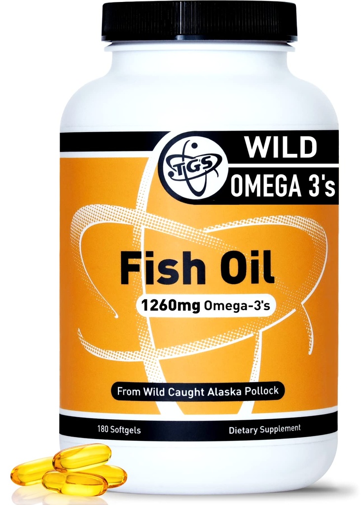 TGS Triple Strength Omega 3 Fish Oil Supplement - 1260 mg EPA DHA for Men & Women - Burpless, Pure Omega 3 Fatty Acids from Wild Alaska Pollock in Triglyceride Form - 180 Capsules, 90 Servisler
