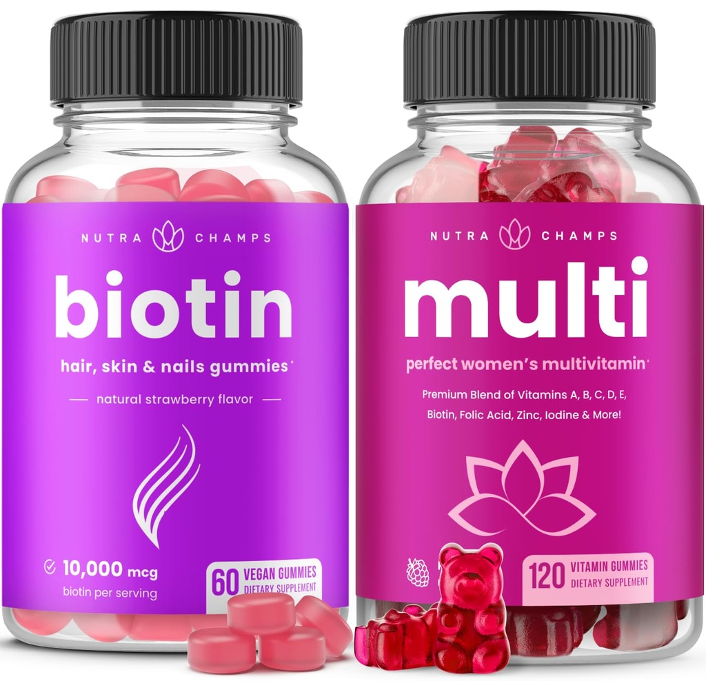 NutraChamps Biotin Gummies and Womens Multivitamin Gummies