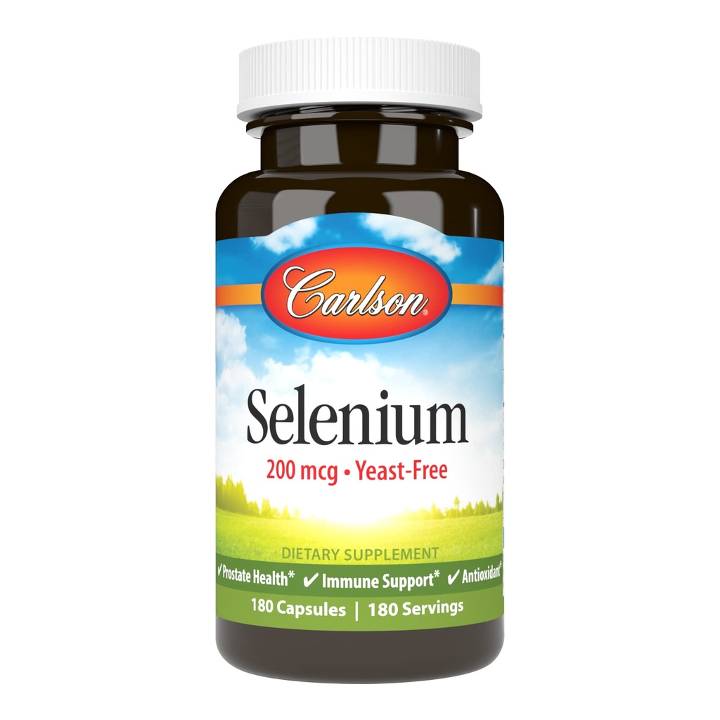Carlson - Selenium, 200 mcg Yeast-Free, Prostate Health & Immune Support, Antioksi, 180 kapsül