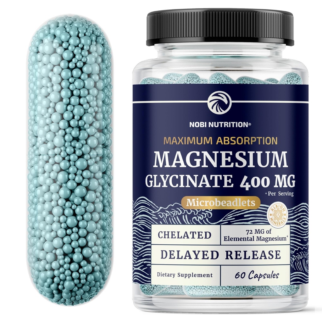 Magnezyum Glycinate 400 mg | Yüksek Abvitamin Magnezyum for Sleep, Calm, Muscle Relaxation, Heart, Bone & Nerve Support for Women & Men | Advanced Microbeadlets | Chelated Mag Glycinate | 60 Ct.