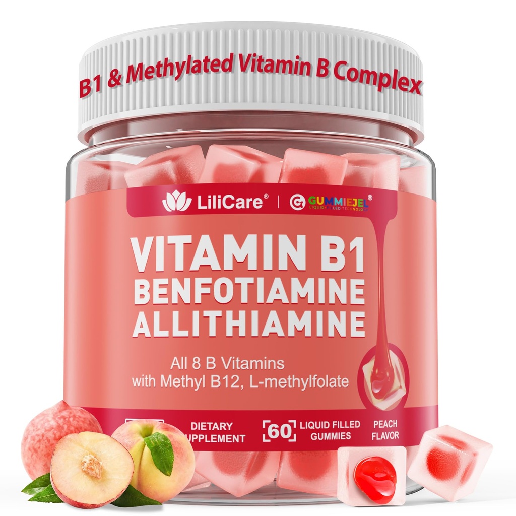 B1 & Mesel Vitamin B Kompleks Gummies - Tüm B Vitaminleri, Benfotimin, Thiamine & Inositol, Memeli B1 B2 B6 Çokvitaminler, Nerve Cognition Energy için Me12, 60 Cts