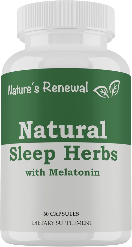 Nature's Renewal Natural Sleep Supplement - Melatonin, Valerian Root, Ashwagandha, Magnezyum, Chamomile, Nighttime Homeopathic Herbal Uyku Yardımı Yetişkinler için - 60 Capsules