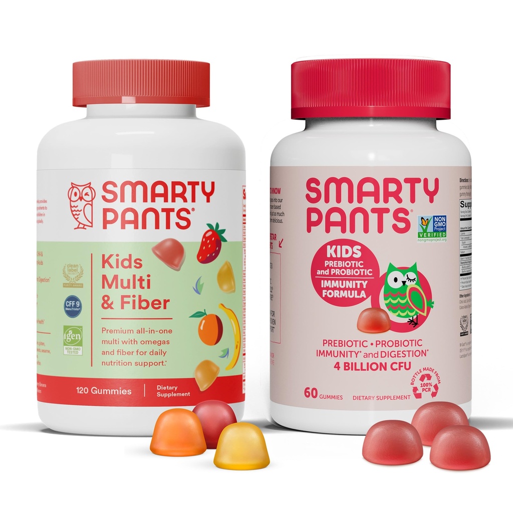 SmartyPants Kids Multivitamin Fiber Supplement Gummies and Probiyotik Immunity Sche: Omega 3 Fish Oil (EPA/DHA), Vitamin D3, C, B12, B6, Digestive & Immune Support Supplement (30 Day Supply)
