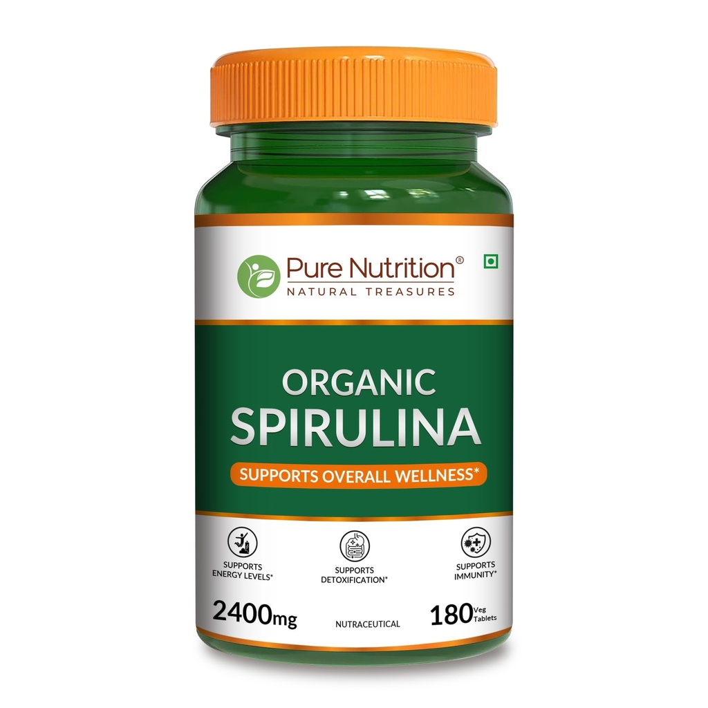 Saf Beslenme Organik Spirulina 2400 mg hizmet başına | 180 Veg Tabletler | Spirulina Toz Organik Tabletler | Sağlıklı Skin & Boost Immunity | Non GMO