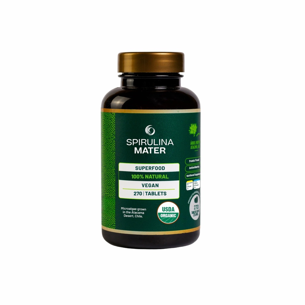 Spirulina Tabletleri Bir Organik, Atacama Çölü Büyüyor, Bitki bazlı Superfood Supplement, Nutrient Dense Algae for Daily Wellness and Energy, 270 Tabletler