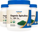 Nutricost Organik Spirulina Toz Unflavored, 454 Hizmet Için 1LB Konteyneri (3 Şişe) - Vegan, GMO Free ve Gluten Free
