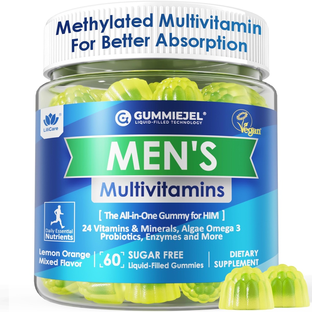 Erkekler için Çokvitaminler Gummies, Me Complex, Mineraller, Vegan Omega 3, Probiyotik, Enzyme, Men's Complete Daily Support, Sugar Free, Vegan (No Iron) 60 Counts