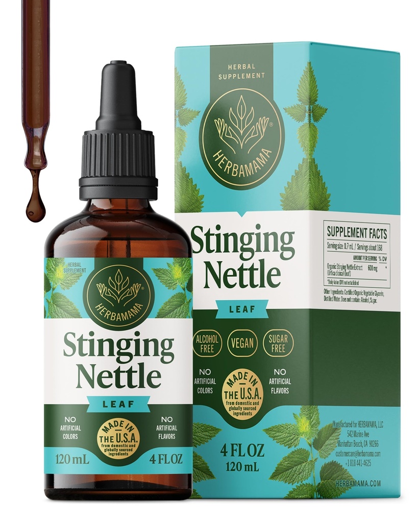 HERBAMAMA Stinging Nettle Leaf Tincture for Seasonal Support – Nettle Supplement for Immune Support – Vegan, Non-GMO, Alcohol & Sugar-Free, 168-Day Supply