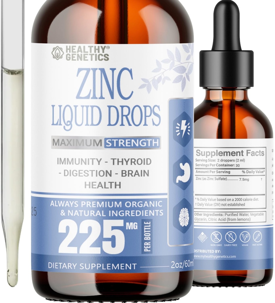 Çocuklar, Erkekler ve Kadınlar için sıvı çinko damlaları | Organik Ionic çinko Sulfate | Immunity, Mood, Brain Thyroid | 30 Day Supply / 2 Oz Oz