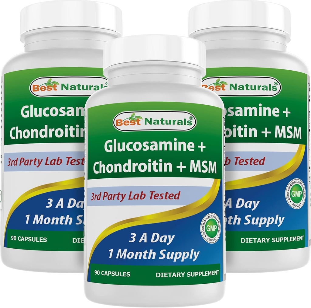 En İyi Doğallar, Glucosamine Chondroitin MSM Supplements, Hizmet başına 2600 mg, 90 Capsules (90 Count (Pack of 3))