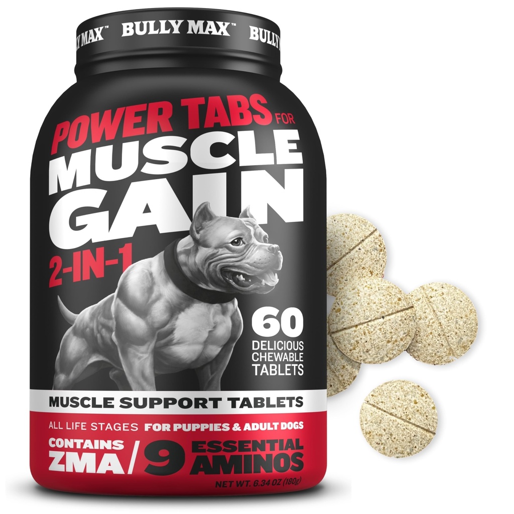 Bully Max 2in-1 Muscle Builder Chewable Tabletler için Puppies & Yetişkin Köpekler - Puppy & Dog Vitamins & Supplements for Muscle League & Growth - Ultimate Canine Multivitamins for All Breeds & Ages - 60 Tabs & Adult Dog - Puppy & Dog Vitamins & Supplements for Muscle Win