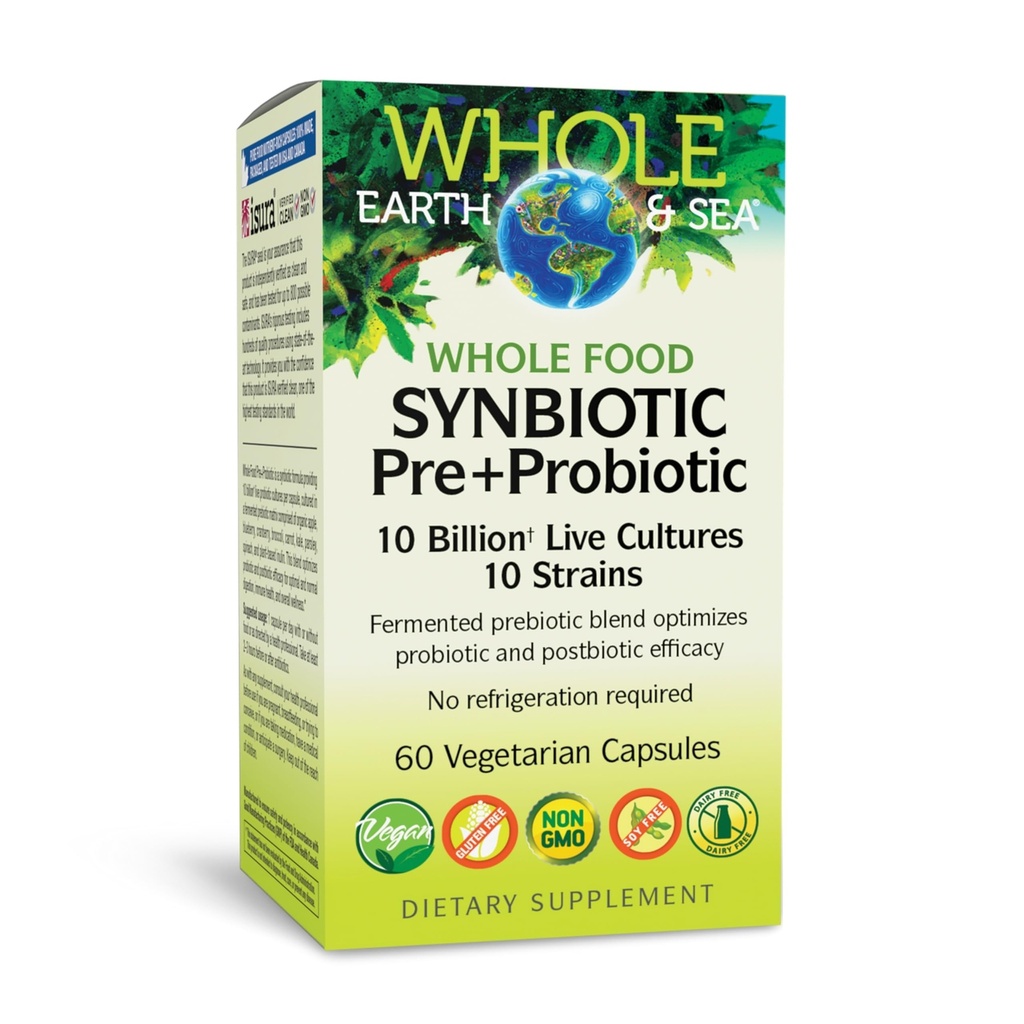 Doğal Faktörler Tüm Gıda Synbiyotik Pre+Probiyotik 10 Milyar - Organik Gut & Digestive Health Supplement - Non-GMO, Gluten-Free & Dairy-Free - 60 Vegetarian Capsules (60 Hizmet)