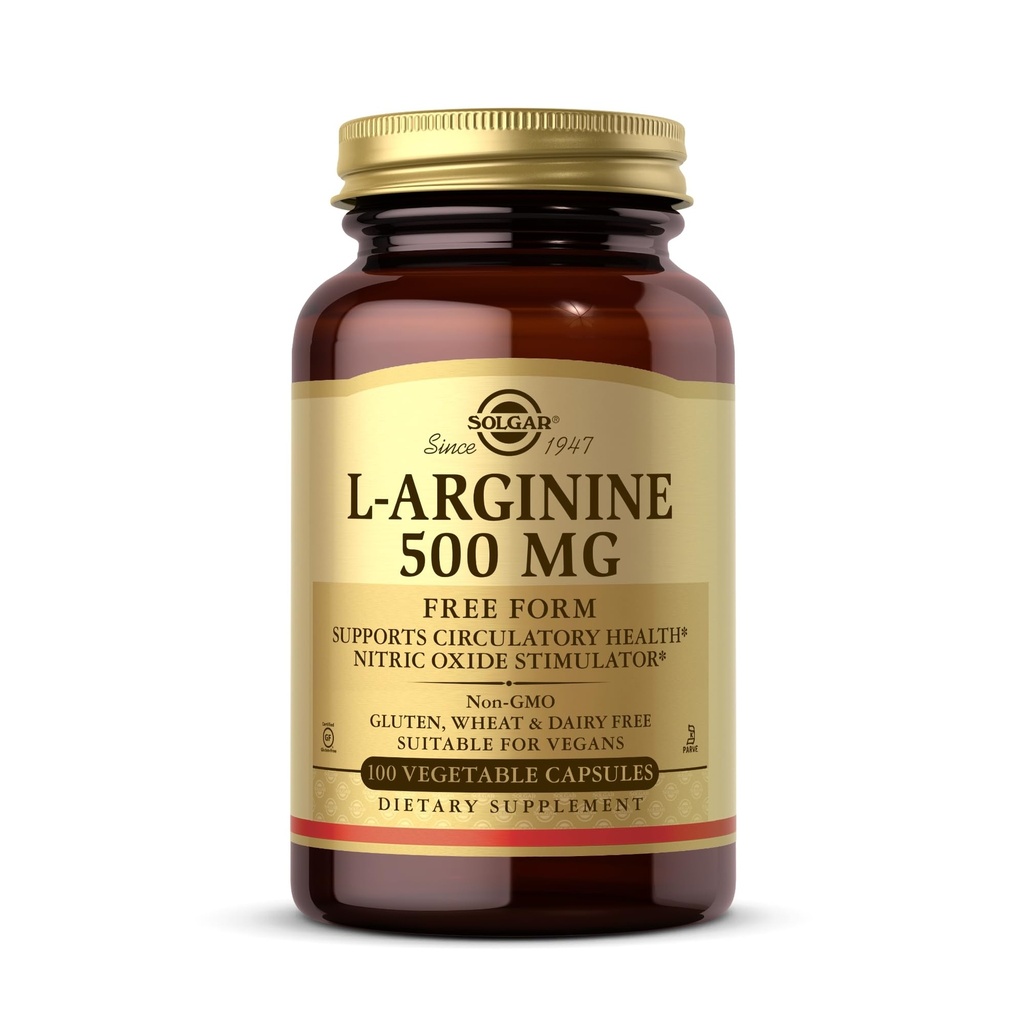 Solgar L-Arginine 500 mg - 100 Sebze Kapsülleri - Nitrik Çimento Stimulator - Non-GMO, Vegan, Gluten Ücretsiz, Süt Free, Kosher - 100 Hizmet