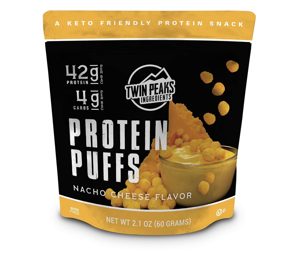 Twin Peaks Low Carb, Keto Friendly protein Puffs, Nacho Cheese 2 hizmet, 3 Pack (60g, 42g Protein, 4g Carbs)