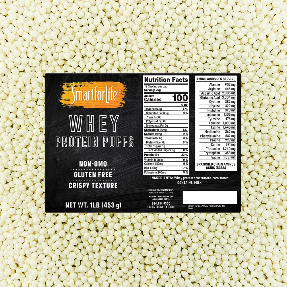 Smart for Life Whey Protein Puffs | 16g Protein Per Serving, Zero Sugar, Keto, Non-GMO, Gluten-Free, Low Carb, Crispy Whey Snack – 1 Pound, 18 Servings