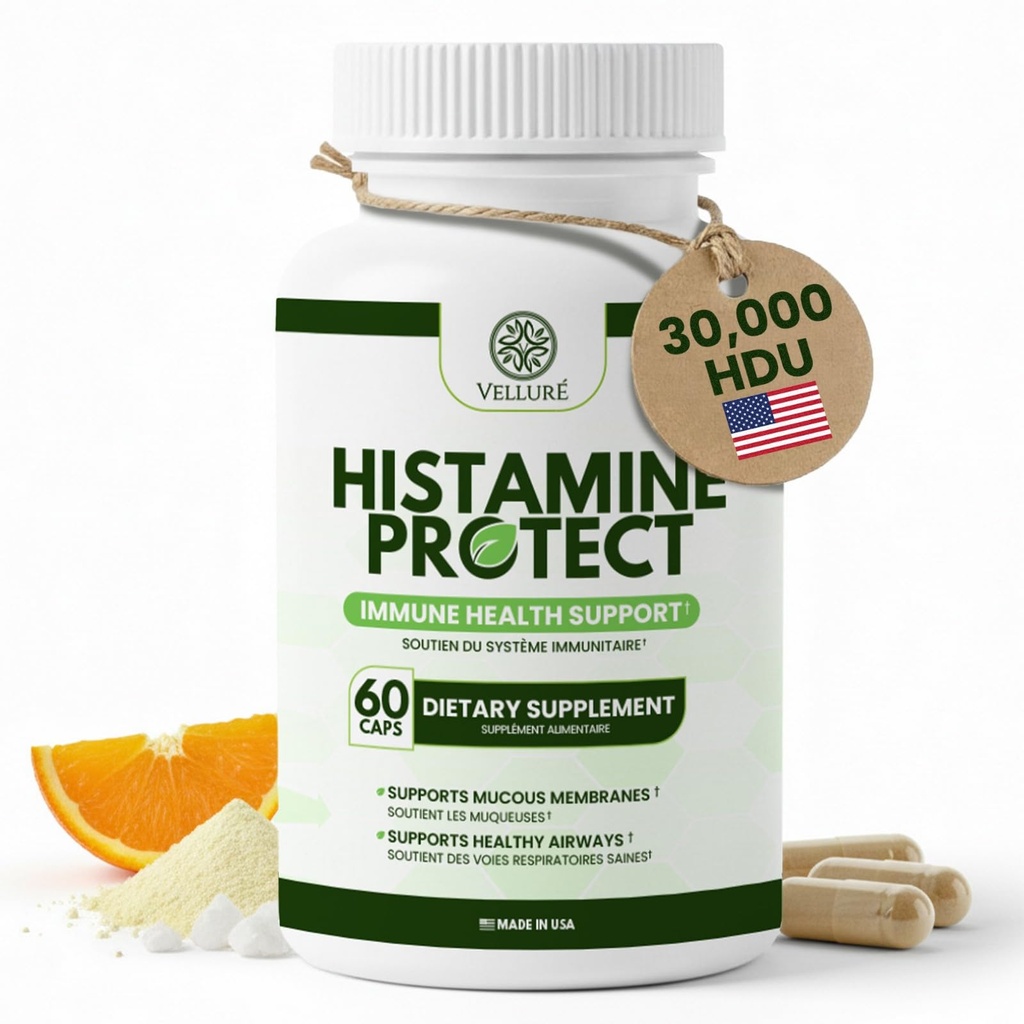 DAO Enzyme Supplement Histamine Blocker, 30.000 HDU Diamine Oxidase for Histamine intolerance & Fermented Foods, Gut & Digestive Support with Quercetin, Magnezyum & Vitamin C, 60 Capsules