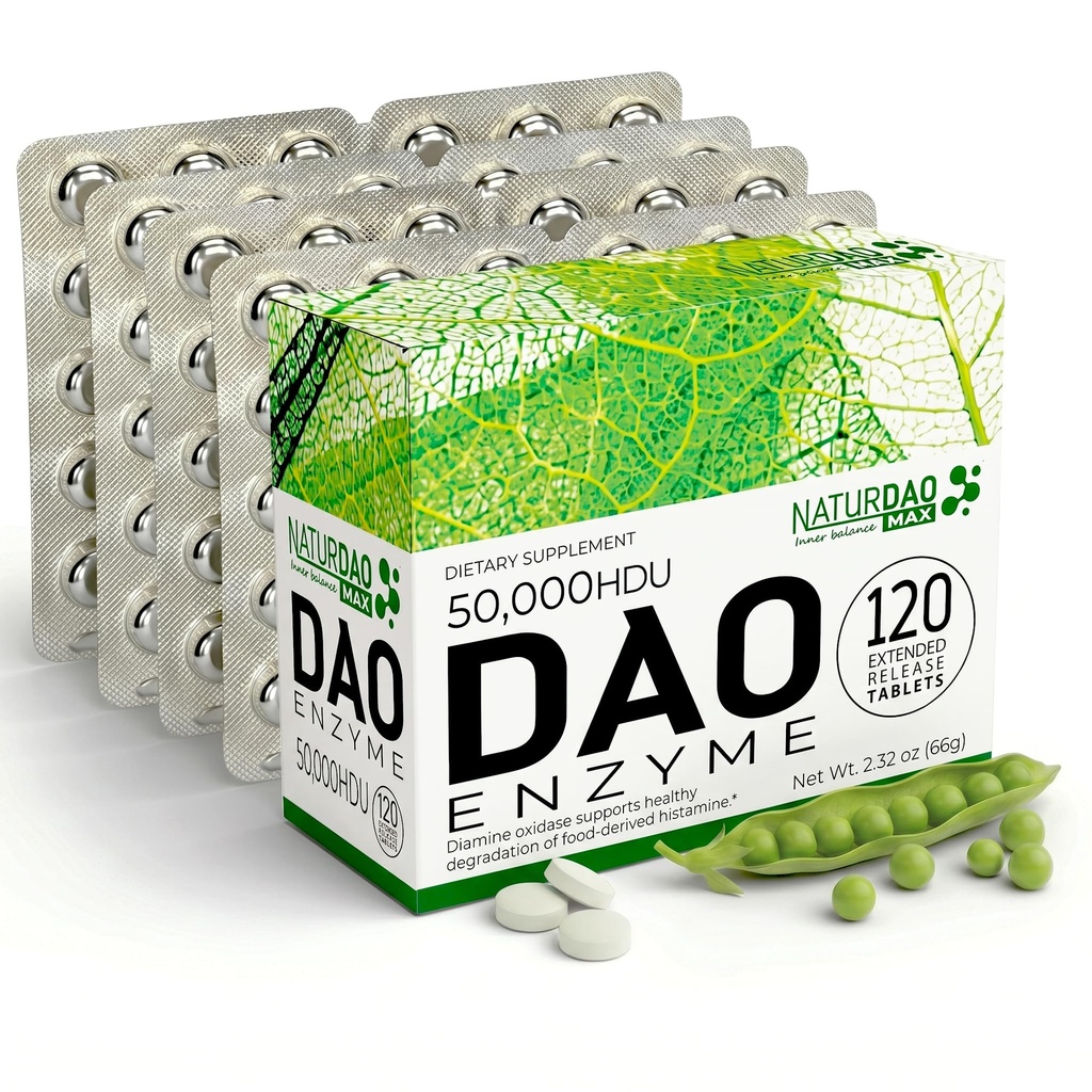 MAX DAO Enzyme Supplement 120 Tabletler, Tablet Atıcı Dosage, Genişletilmiş Yayın, Histamine Blocker