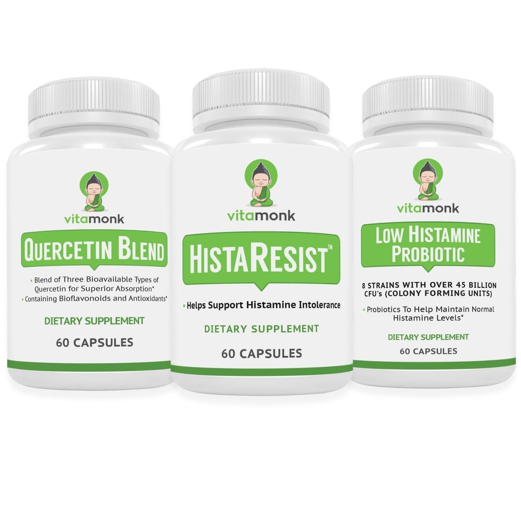 VitaMonk Quercetin, HistaResist & Low Histamine Probiyotikleri - Immune, Digestive & Antioxy Support - Quercetin 500 mg, DAO Enzyme, 45 Milyar CFU