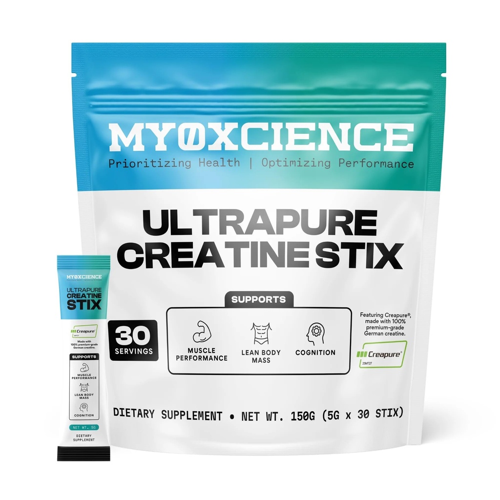 MYOXCIENCE Tinapure® Tinatine Stix | 5 Alman Kre Paketi | Destekler Kas Performansı, Lean Body Mass, & Cognition | 30 Single Serve Stix