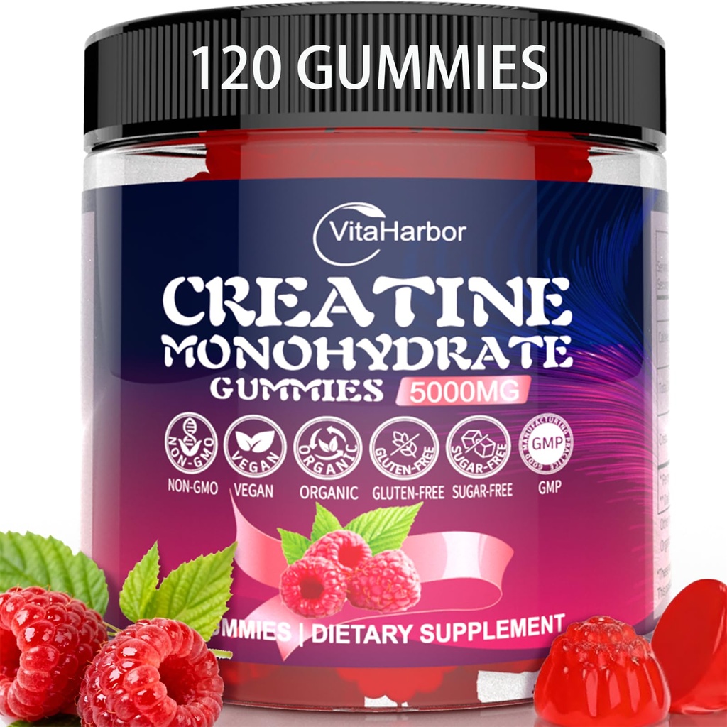 Tinatine Monohidrat Gummies 5000 mg for Men & Women, Organic Puretine Gummies | Sugar Free,Vegan, Non-GMO,Raspberry Flavor, 120 Count Count Count Count