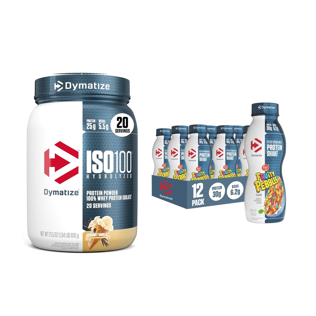 Performans protein Shake, Fruity Pebbles (12 paket) + ISO100 Whey Protein Toz Isolate, Gur Vanilla (20 hizmet)