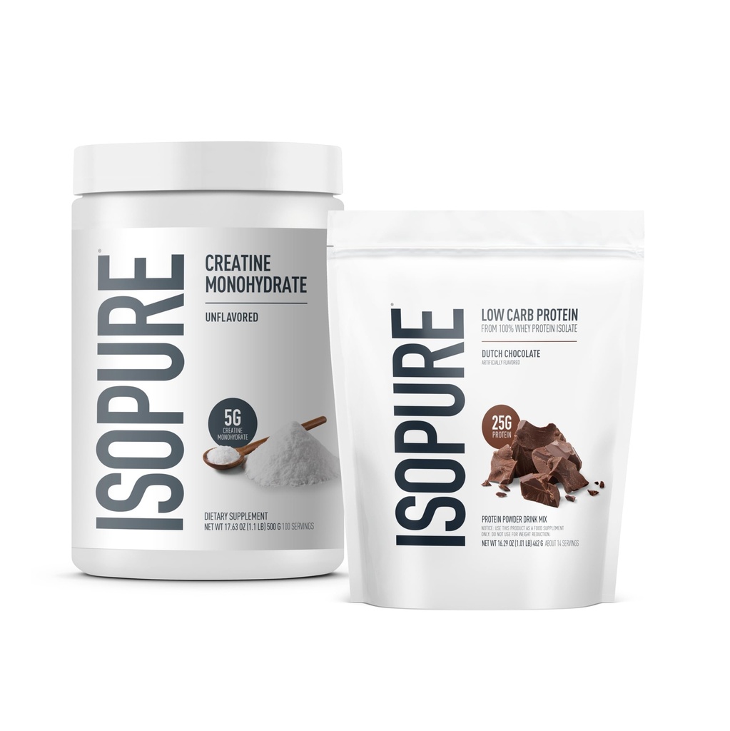 Low Carb% 100 Pure Whey Isolate protein Toz, Hollanda Çikolata, 25g proteini hizmet ediyor, 1 Lb, 15 Hizmet + Isopure% 100 Saf Kretine Monohidrat Toz, 100 Hizmet