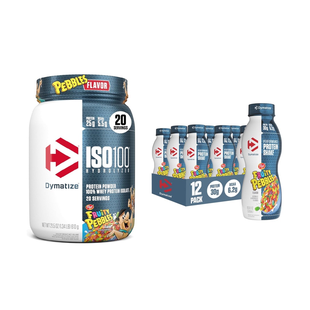 Performans protein Shake, Fruity Pebbles (12 paket) + ISO100 Whey Protein Toz Isolate, Meyveli Pebbles (20 hizmet)