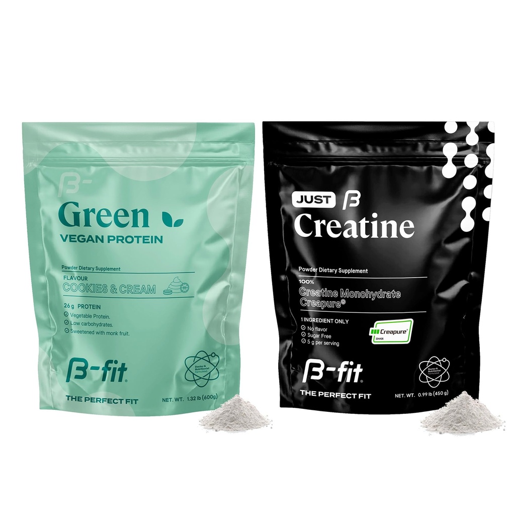 B-FIT B Vegan Protein + Sadecetine - Pea Protein Toz 600g - Bitki bazlı Protein Shake - Kretine Monohidrat Toz - Krepure - 90 Hizmet - 450 g