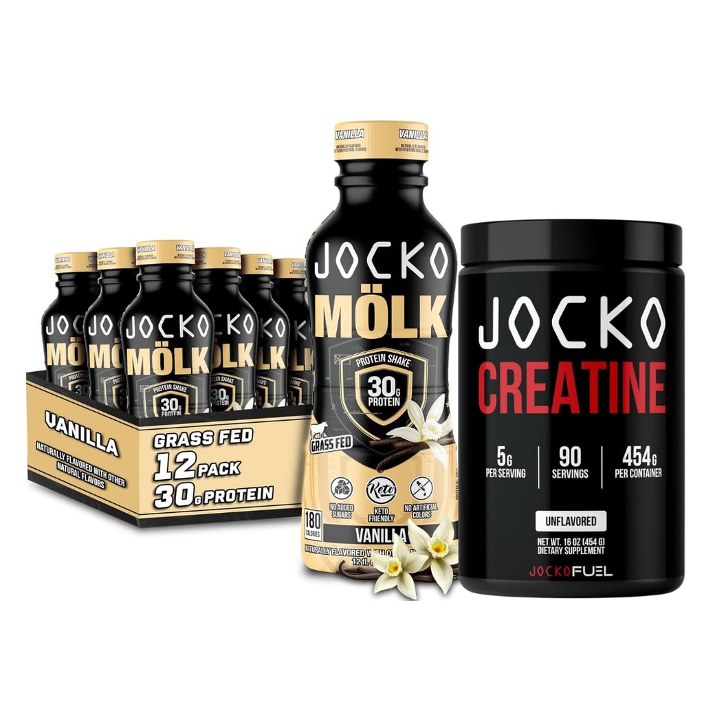 Jocko Mölk Grass Fed Protein Shakes - Içmeye Hazır (12'nin paketi) Vanilla + Jocko