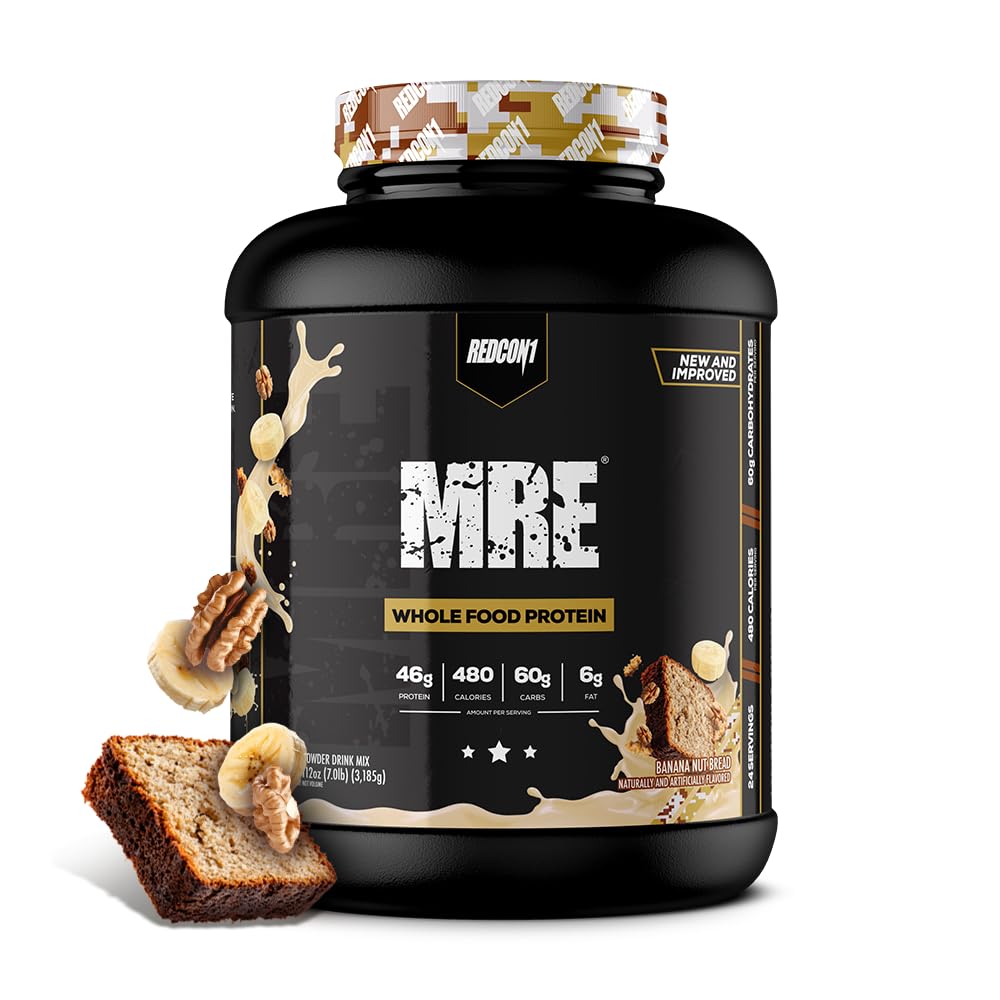REDCON1 MRE Tüm Gıda Protein Tozu, Banana Nut Bread - Hayvan ve Bitki Temel Protein Kaynakları ile Yapılan Meal Yenileme, Nutrient ve Calorie Dense, 0g Eklenmiş Şeker (24 Hizmet)