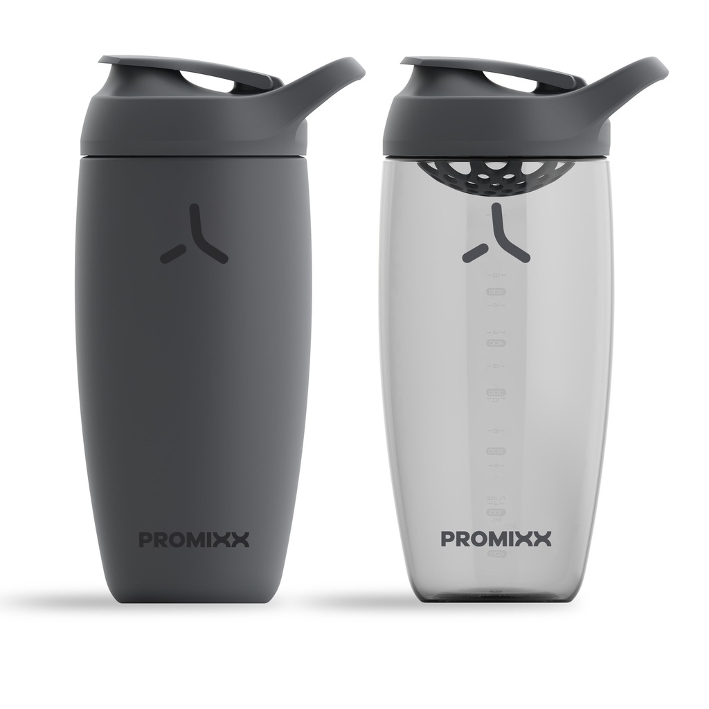 Promixx PURSUIT Protein Shaker Şişe 2Pack - Protein Mixes ve Supplement Shakes için Premium Spor Blenderları - 1 Paslanmaz Çelik 550 ml, 1 Ecozen 700 ml - Graphite Gray