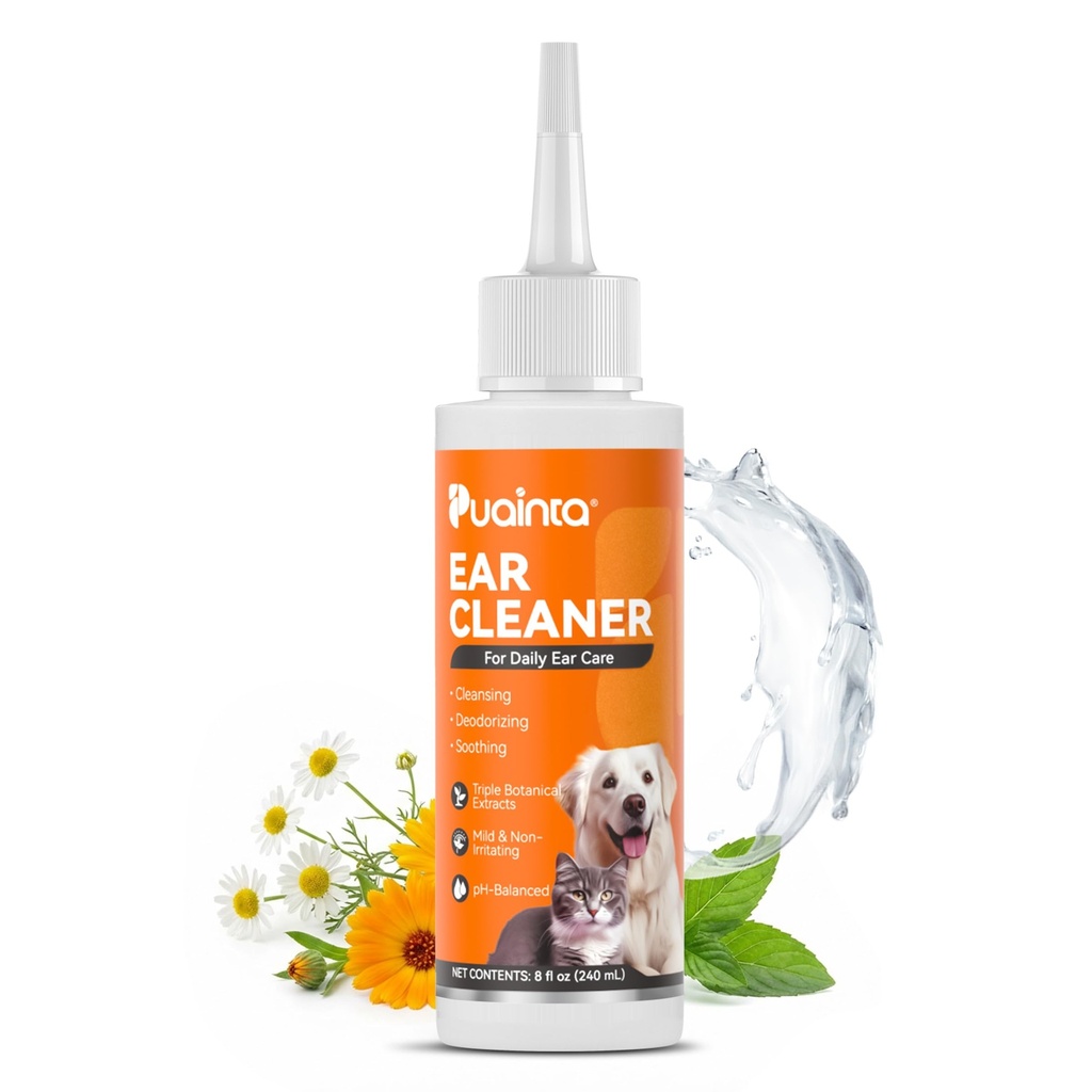 PUAINTA Dog Ear Clean Solution - Alkol Özgür Kulak Kuantum Gümüş & Cadı Hazel ile yıkanır - Soothes Itch, Kaldırlar ve Odor - Köpekler ve Kediler için Gerçek Günlük Flush (8 oz)