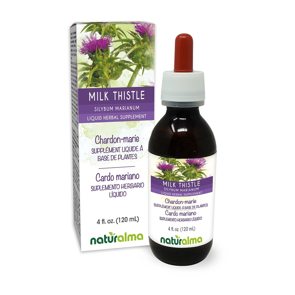 Doğalma Süt Butle (Silybum marianum) Meyve ve onunb Alkol-Free Tincture - 4 fl oz Sıvı Ekstraksiyon - Herbal Supplement - Vegan