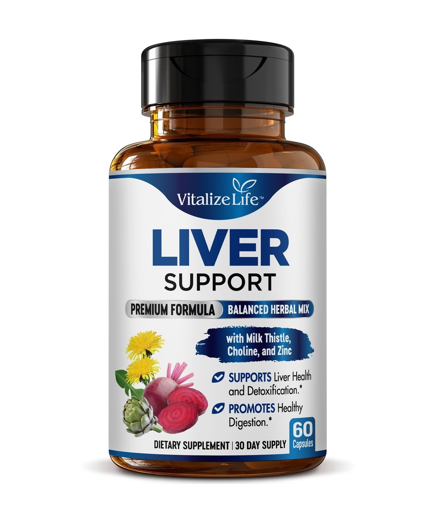 Liver Support Supplement – Milk Thistle Capsules with Dandelion Root & Artichoke Extract – Made in USA – Natural Detox & Cleanse – 60 Vegan Capsules