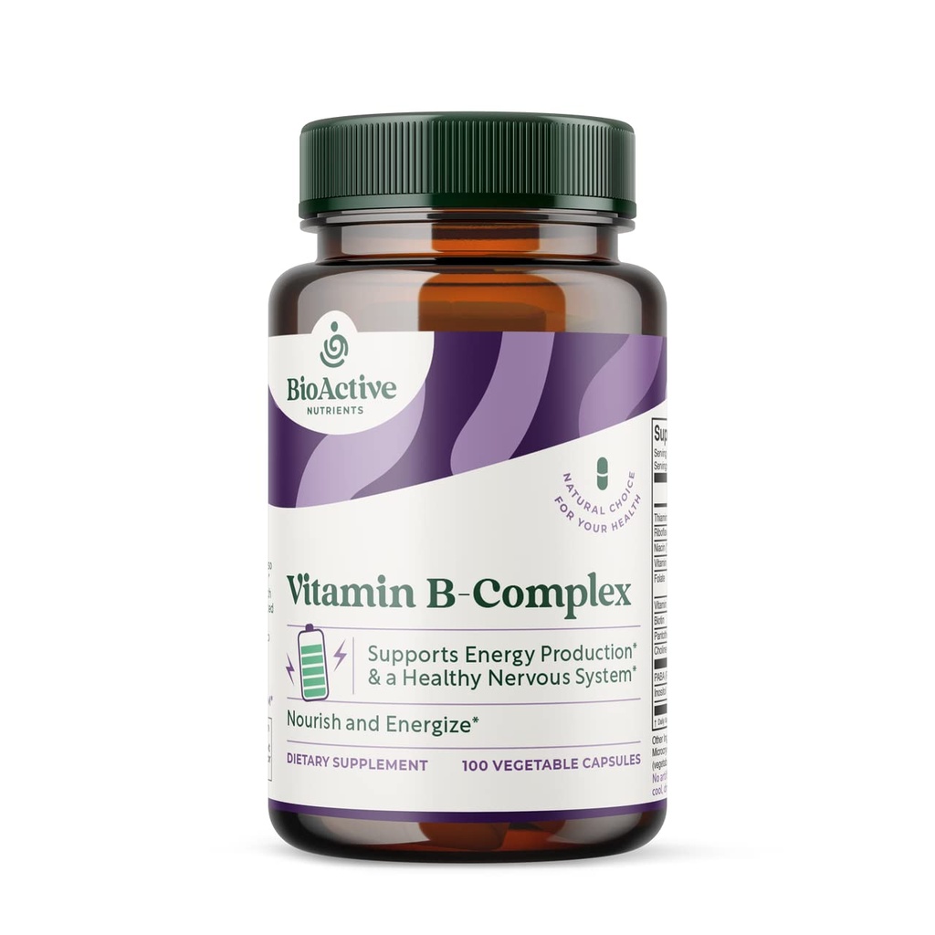 BIOACTIVE NUTRIENTS Vitamin B Complex Dietary Supplement - 100 Vegetable Capsules - for Overall Health