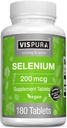 Selenium 200 mcg Supplement, 180 Vegan Tabletleri Immune System, Thyroid, Prostate ve Heart Health*, Organik, Doğal & Gluten Ücretsiz Trace Mineralleri Kombinesiz