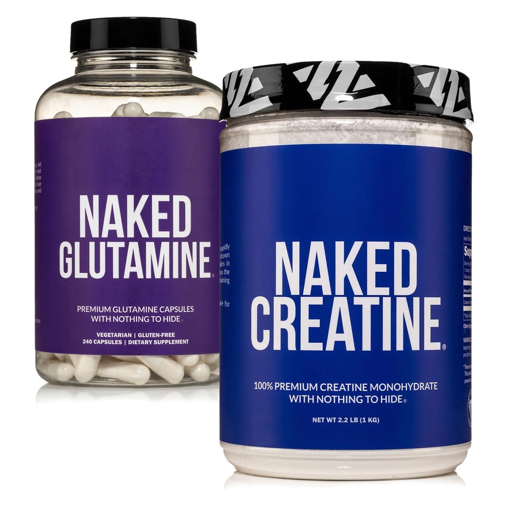 NAKED Pure Micronized Tinatine Monohidrat 200 Hizmet + Pure L-Glutamine 240 Capsules Sche: Vegan, Non-GMO, Gluten Free. Mini to Muscle Breakdown & Protein Synthesis. Hiçbir şey Yapay Hiçbir Şey