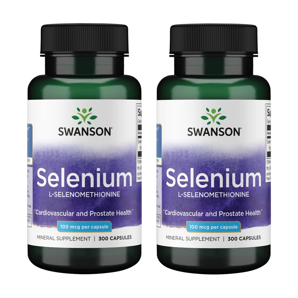 Swanson Selenium (L-Selenomethionine) - Herbal Supplement Kalp Sağlığı ve Prostat Sağlığı - Immune System & Yourroid Health - (300 Capsules, 100mcg each) (2 Pack)