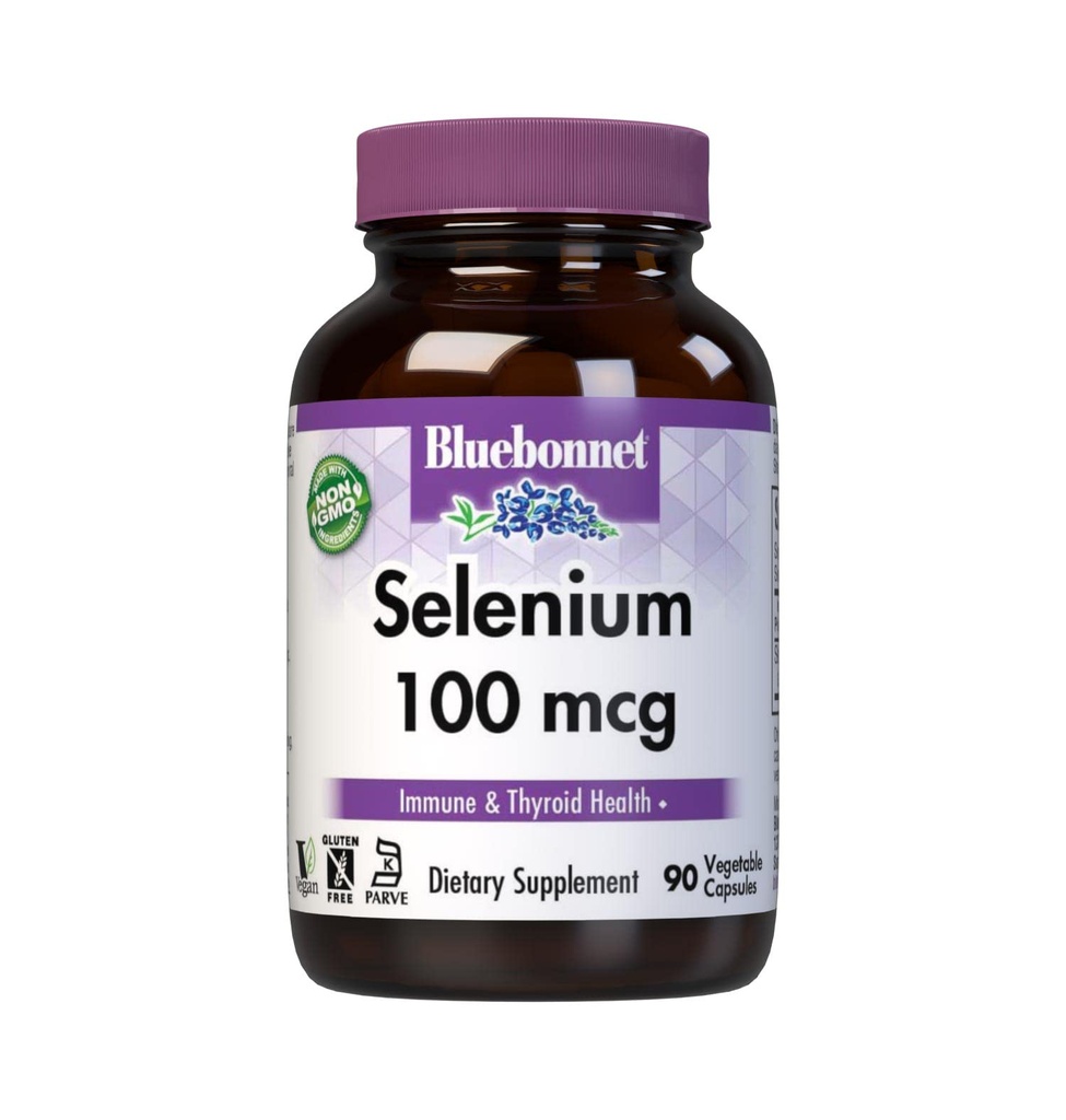 Bluebonnet Selenium 100mcg Capsules (L-selenomethionine) - Potent Antioksi Desteği - Amino Asit Kompleksi Kadınlar ve Erkekler için - Vegan, Non-GMO, Gluten-Free - 90 Sebze Capsules
