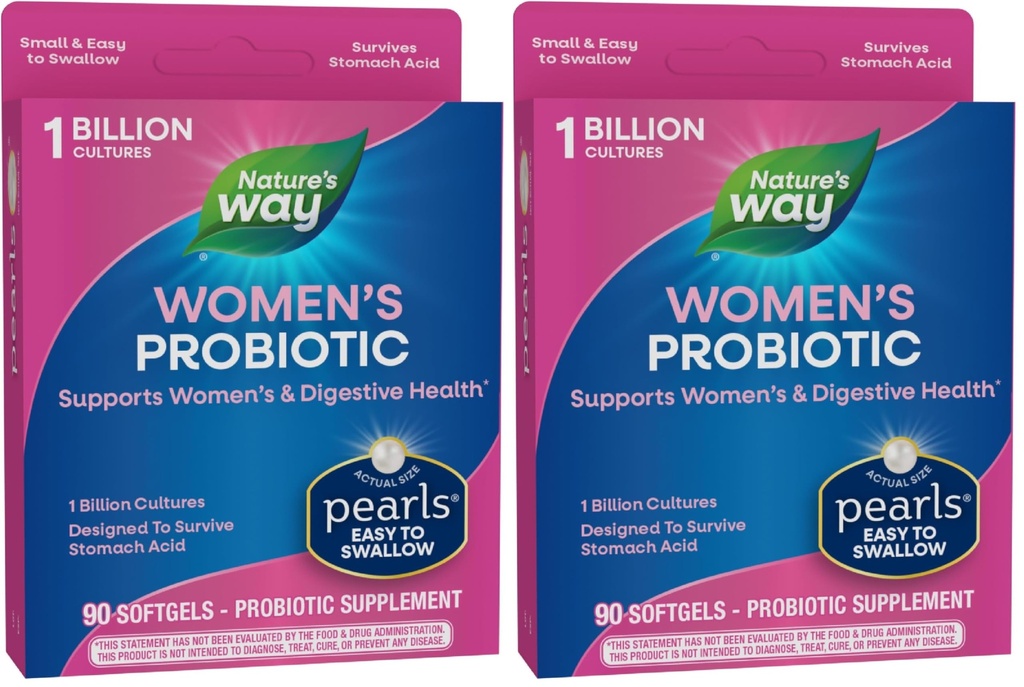 Nature's Way Women's Probiyotik Pearls, Supports Women's and Digestive Health*, Occasional Constipation & Bloating *, 1 Milyar Canlı Kültür, 90 Softgels, (Pack of 2)