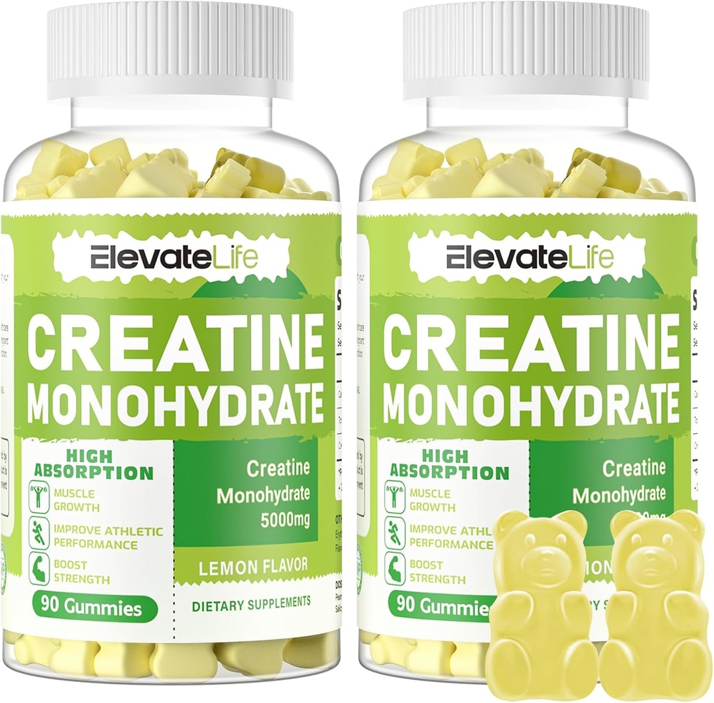 ElevateLife Kretine Monohidrat Gummies 5g for Men Women - Sugar Free Chewable Supplement. 180 Gümüş