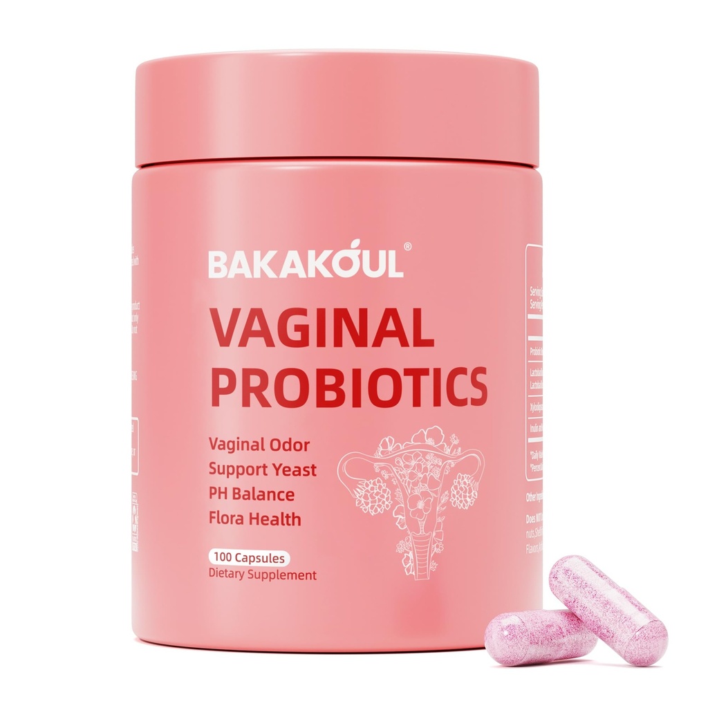 BAKAKOUL Vaginal Probiyotik with Prebiyotiks & Lactobacillus Probiyotik piyon Kadınlar için pH Dengesi,Vaginal Health Supplement,Reduce Vaginal Odor & Vaginal Flora,100 Kont (kıs 1)