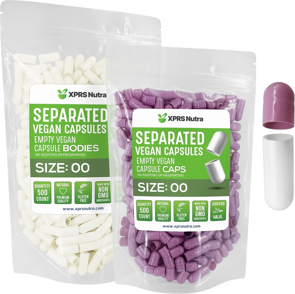 XPRS Nutra Vegan Boyutu 00 Ayrılı Kapsüller - 500 Kont Premium Boş Kapsüller Çantada Ayrıştı - 00 DIY Supplement (Lavender/Beyaz)